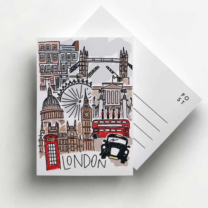 Illustrated London Postcard for wholesale by Annie Montgomery Design