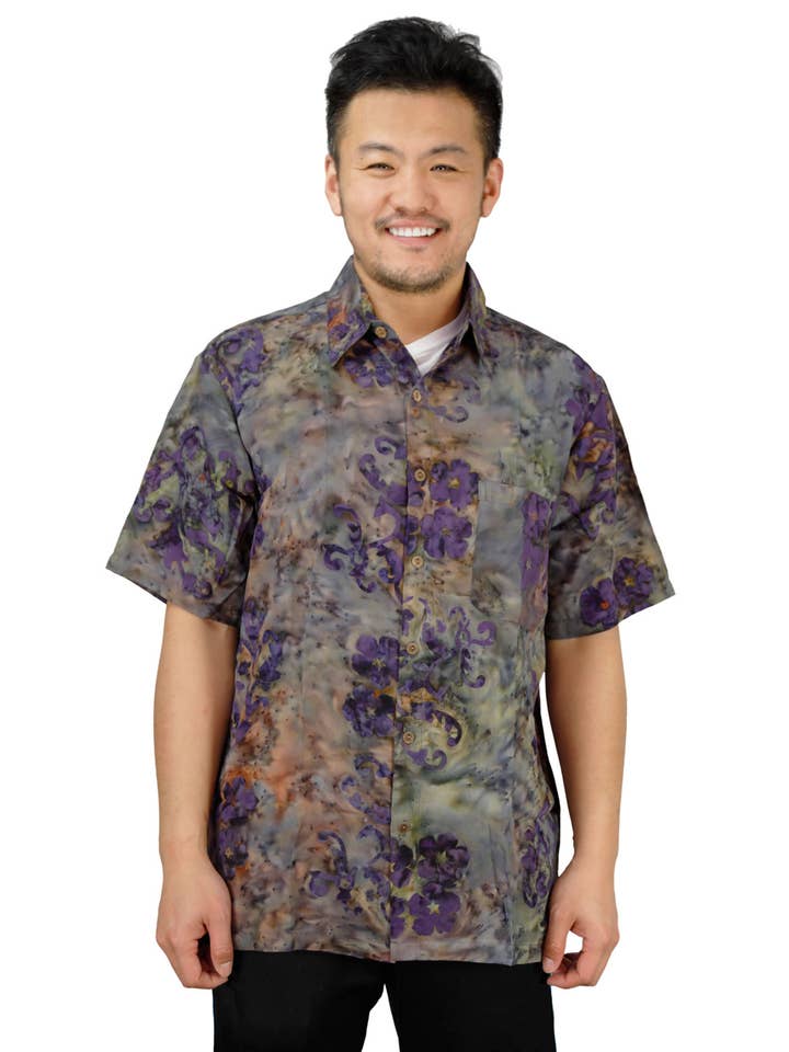 Sunshine Joy - Wholesale Button Down Shirt - Men's - Button Down Camp Shirt Moonflower Batik by Hary Dary