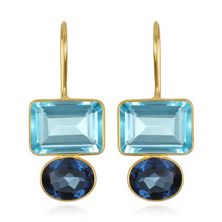 Valencia Earring-Sky Blue & Royal Blue Gold for wholesale by Amelia Rose Jewelry