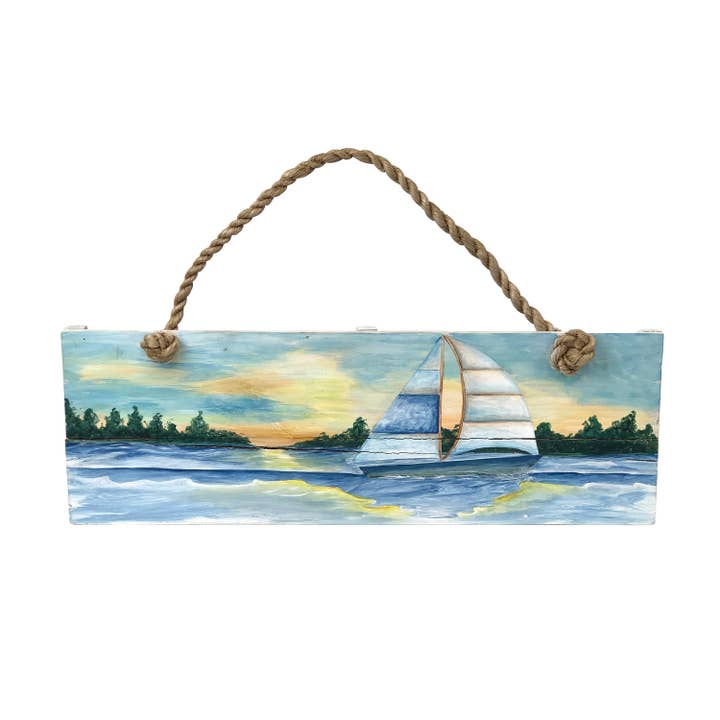 Beachcombers - Wholesale Plaque - SALE Reclaimed Wood Metal Sailboat Plaque