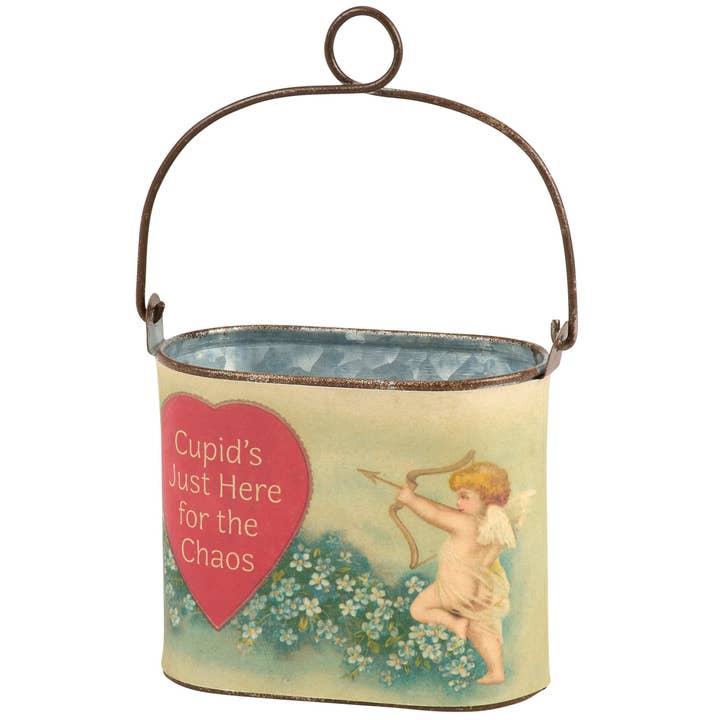 Cupid's Just Here For The Chaos Small Bucket for wholesale by Primitives by Kathy