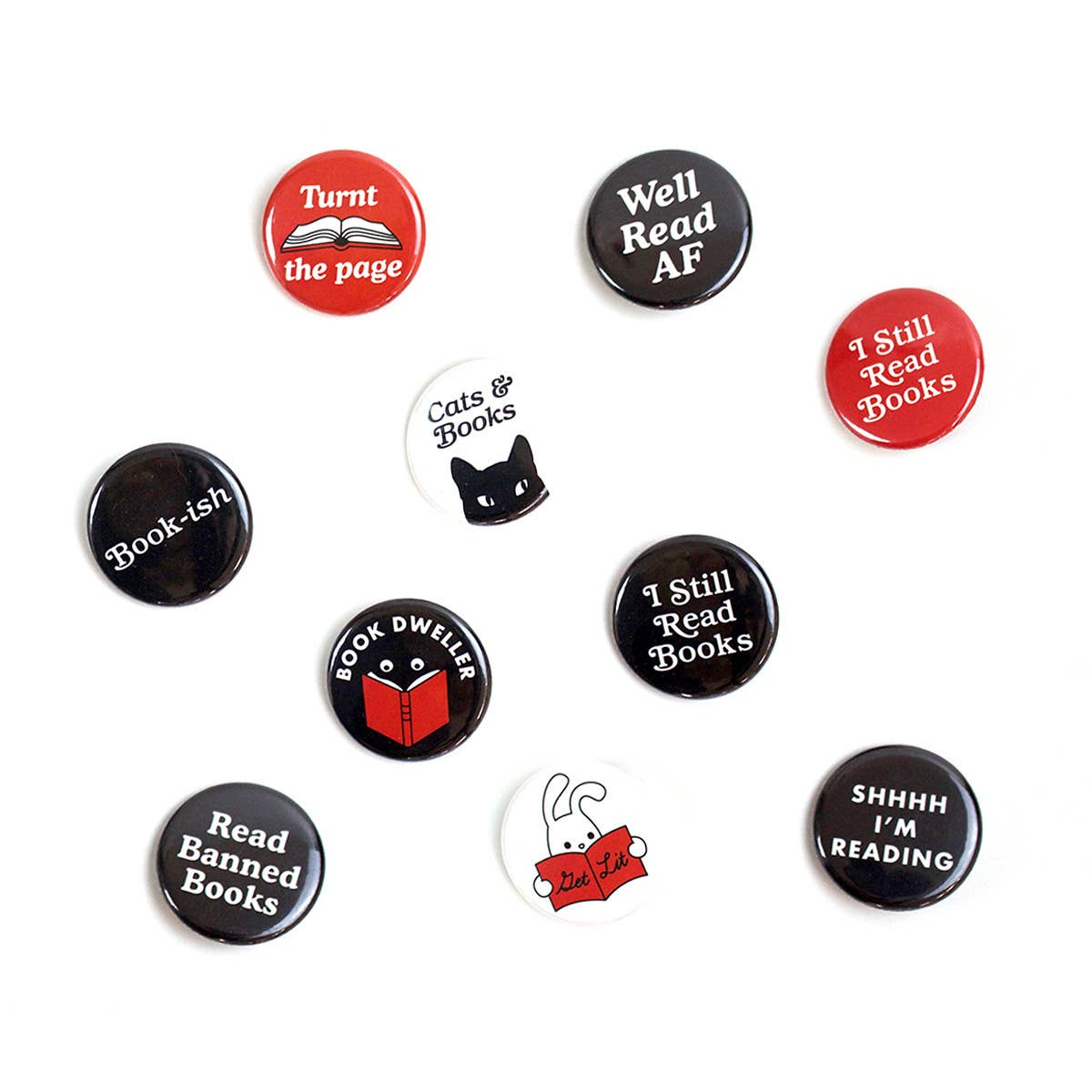 Seltzer Goods - Wholesale Lapel Pin/Button - Book Lover Buttons Assortment (132 Buttons)1