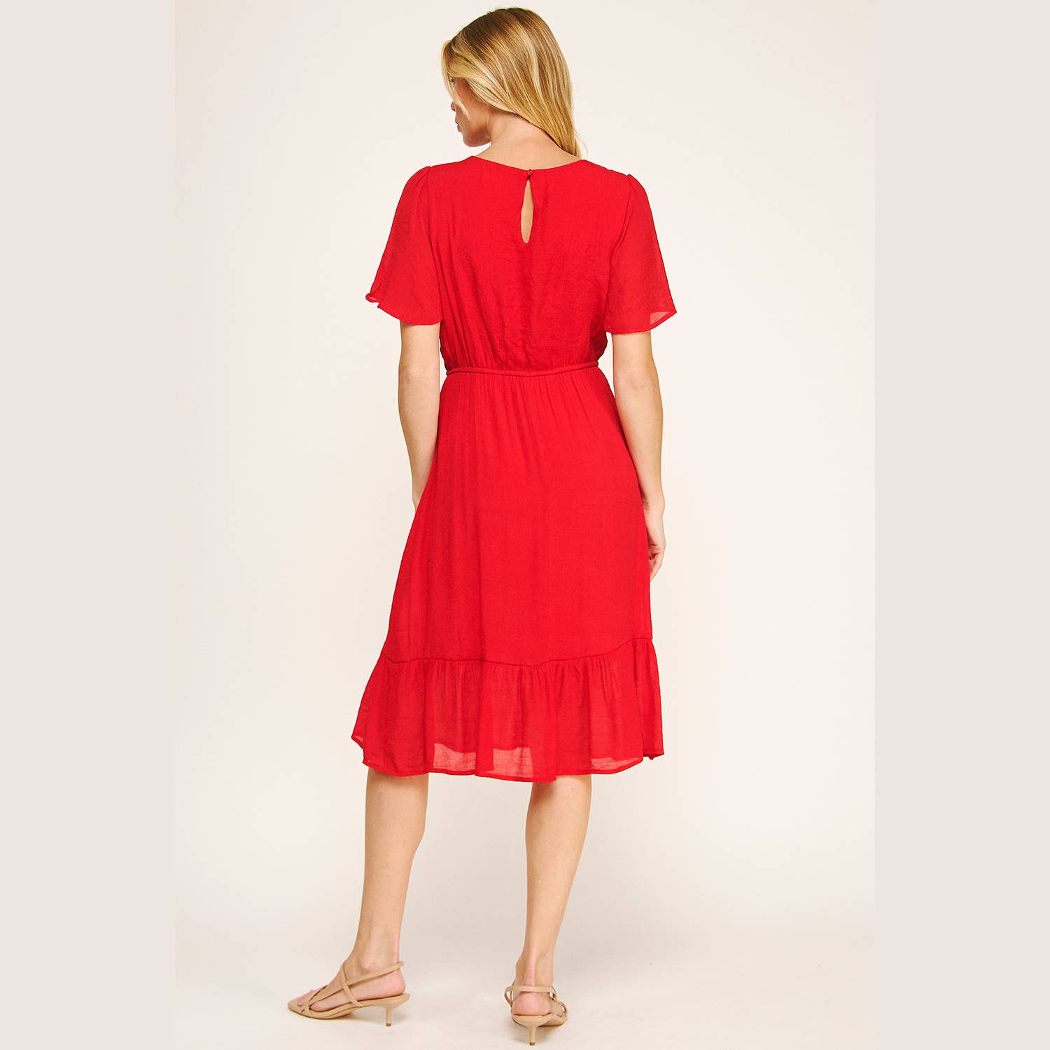 Winslow Collection - Wholesale Dress - Women's - FLUTTER SLEEVE NECKLACE DETAIL PRINTED MIDI DRESS25