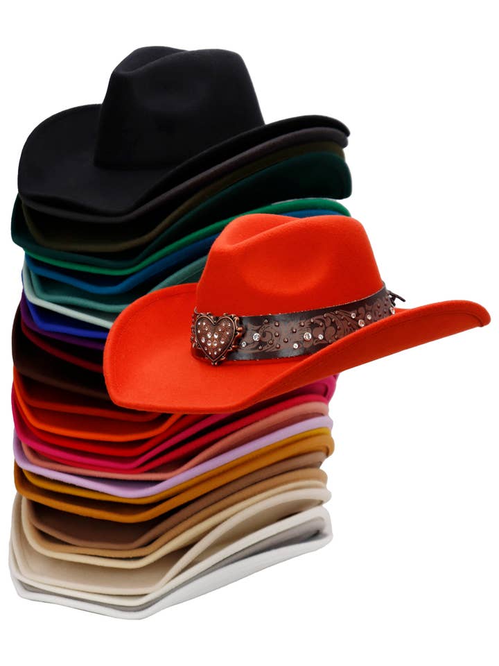Heart Bling Rhinestone Belt Felt Cowboy Hat for wholesale by Cap Zone
