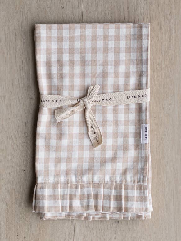 Ruffle Beige Gingham Kitchen Dish Towel for wholesale by Luxe B Co