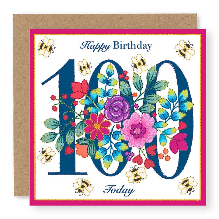 Bouquet Age 100 for wholesale by Jane Buurman Handmade (Greetings Cards)