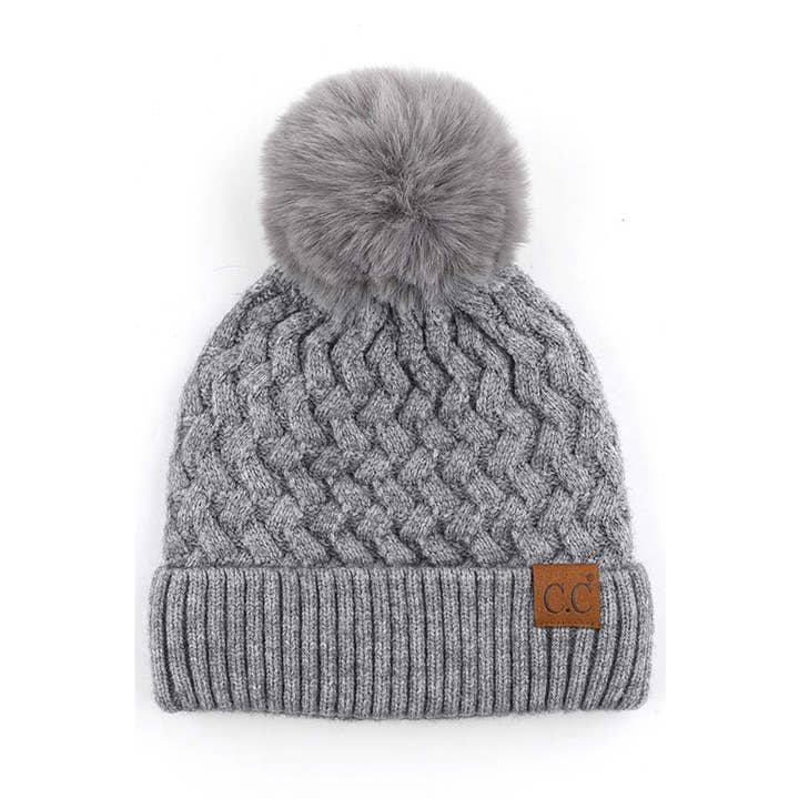 Hana - Wholesale Beanie - Women's - C.C Woven Cable Stitch Cuff Soft Pom Beanie Winter Hat5