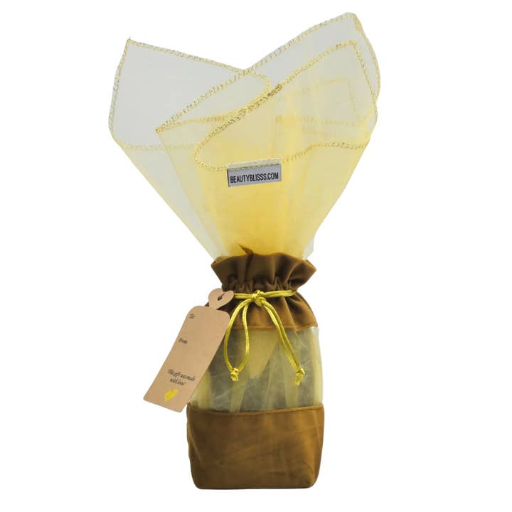 Bronze Velvet Jewelry Bag, Gold Organza Wrap & Tag, 1–5 pcs for wholesale by Beauty Blisss