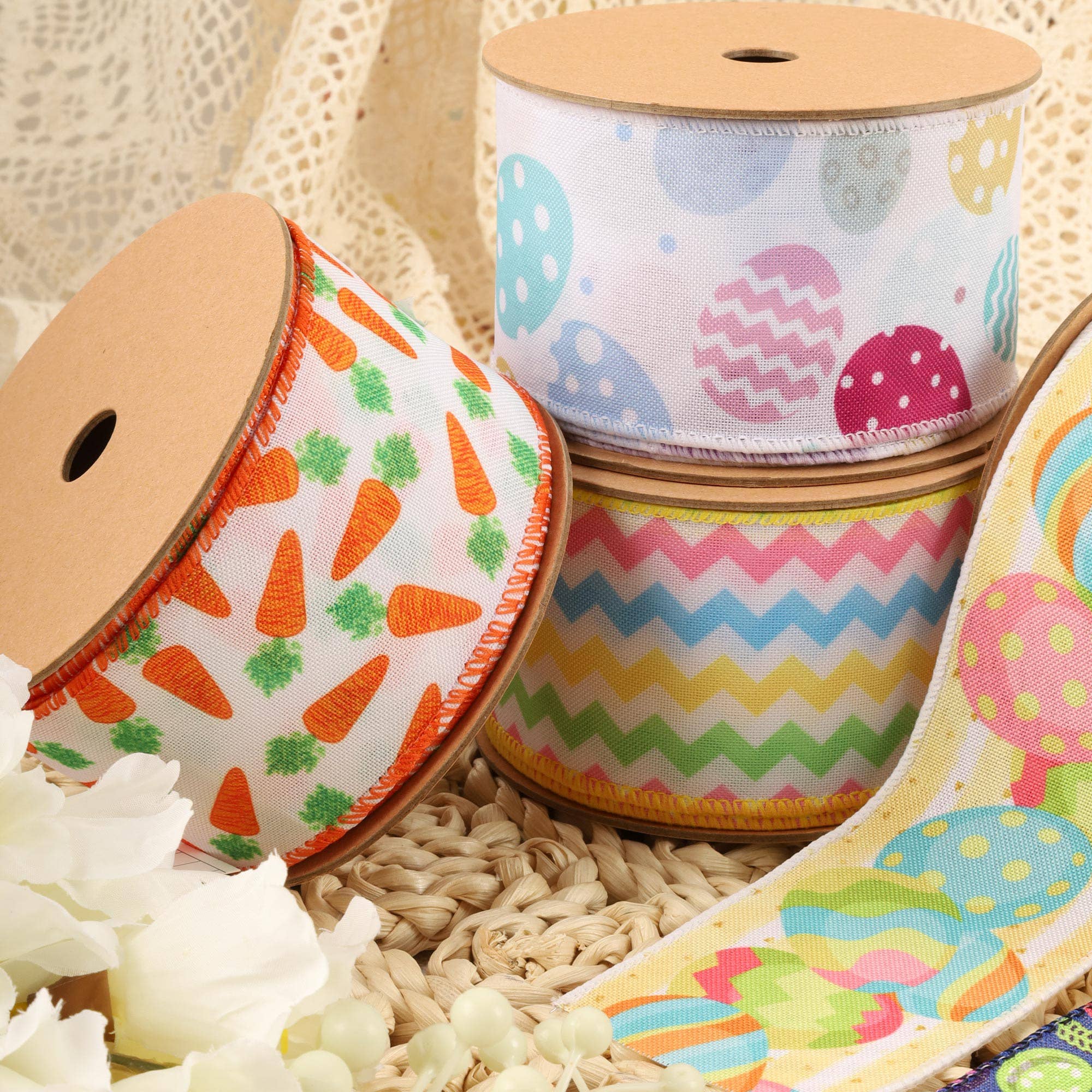 LA Ribbons Wholesale – wholesale Ribbon – Gift wrapping – 2 1/2" Wired Ribbon | White w/ Orange Carrots | 10 Yard Roll5