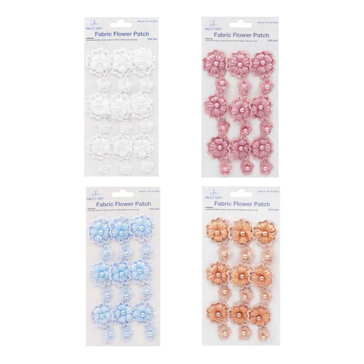 Fabric Flower Patch w/ Pearls - Flower Spacers, 6in. 3-ct for wholesale by Angels Craft