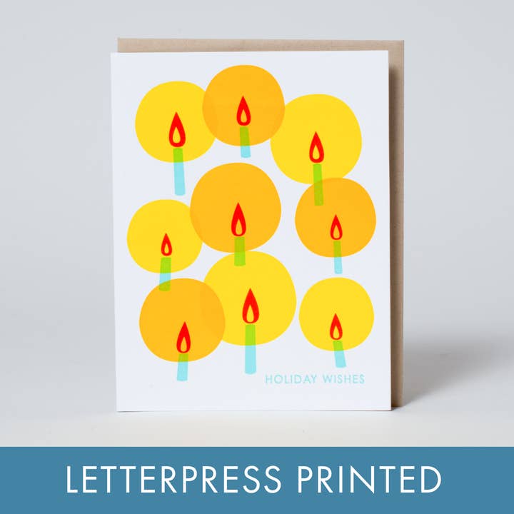 Holiday Wishes Candles Letterpress Card by Fugu Fugu for wholesale by Egg Press Manufacturing