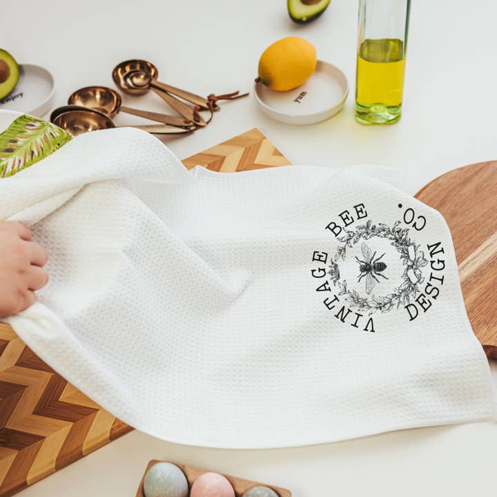 Vintage bee design co hand towels for wholesale by Capable By Design