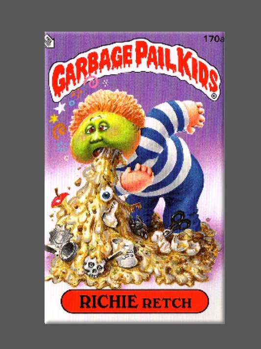 GARBAGE PAIL KIDS, Richie Retch, imán, botones, GPK para venta al por mayor de Ba Ba Buttons