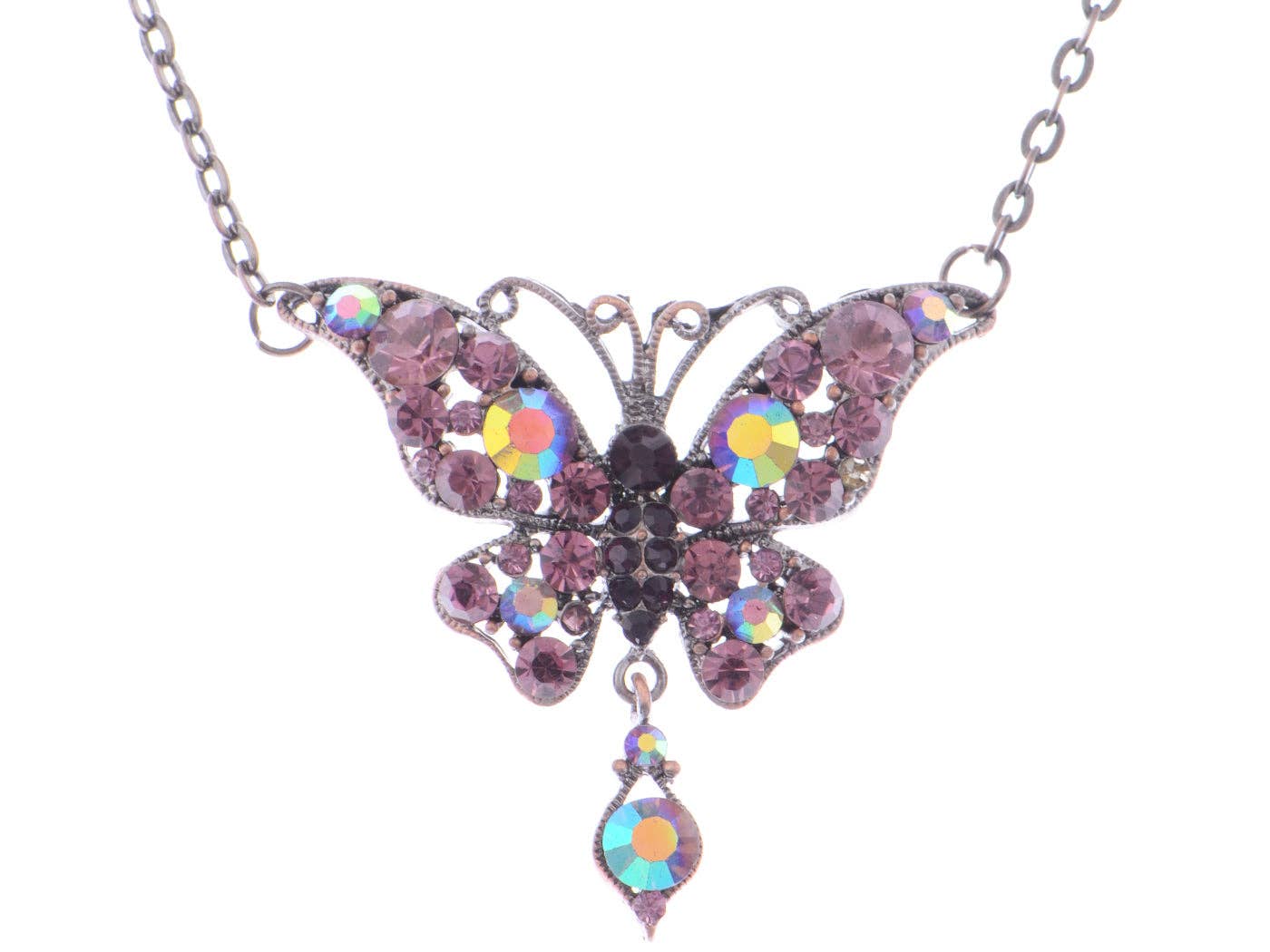 AK Brand - Wholesale Pendant/charm necklace - Silver Purple Stone Butterfly Insect Wings Pendant Necklace