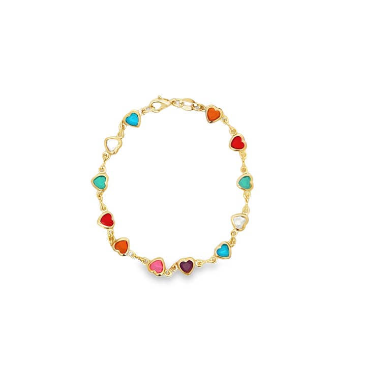 Bracelet Cœur Multicolore en Or 18K Plaqué CZ (I463) pour la vente par MIA Jewelry