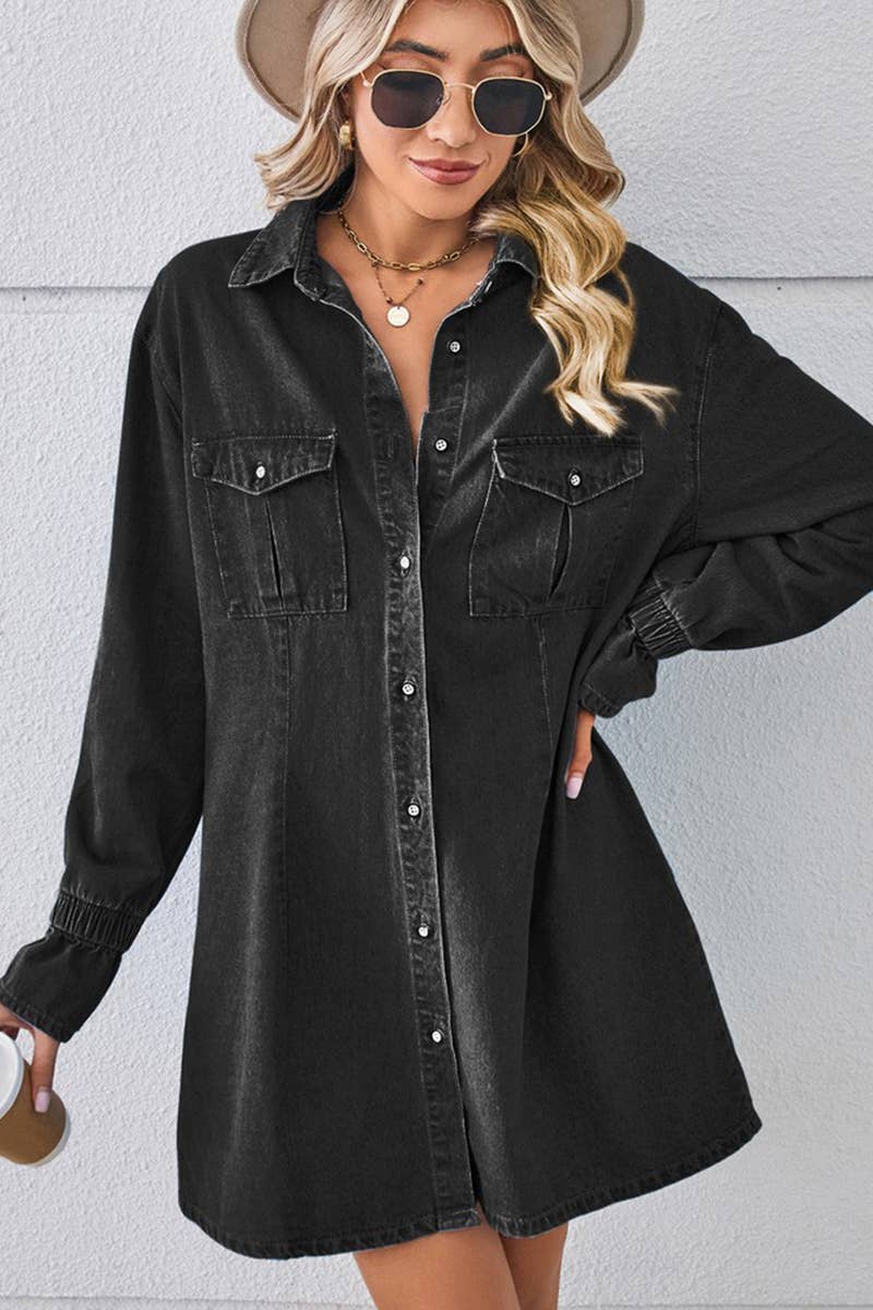 Lily Clothing - Wholesale Dress - Women's - BELL SLEEVE LOOSE CARDIGAN DENIM SHIRT DRESS_CWDSD25763