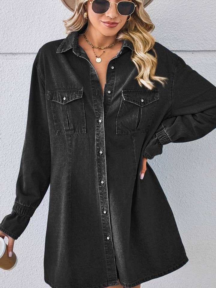 Lily Clothing - Wholesale Dress - Women's - BELL SLEEVE LOOSE CARDIGAN DENIM SHIRT DRESS_CWDSD25763