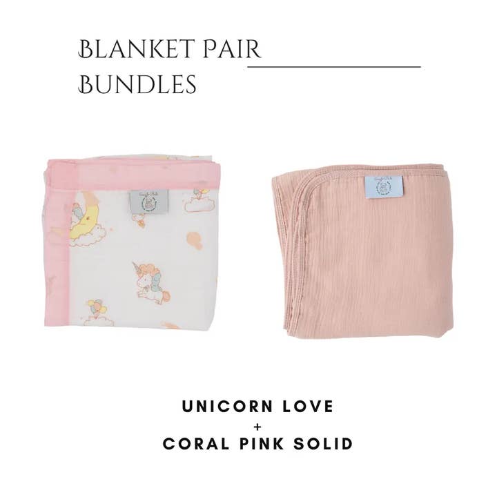 Unicorn Love + Coral Pink Solid Blanket Bundle for wholesale by Snuggle Buds