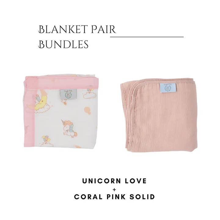 Unicorn Love + Coral Pink Solid Blanket Bundle for wholesale by Snuggle Buds
