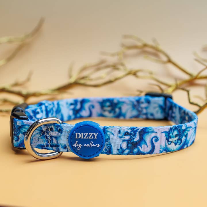 A Dragons Tale: Blue Dragons Dog Collar | Value Range Dog Collar for wholesale by Dizzy Dog Collars
