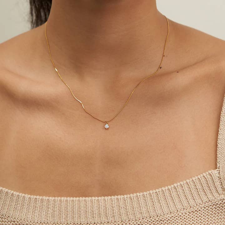 Brenda Grands Jewelry - Wholesale Pendant/Charm Necklace - 18K Gold Dainty Opal Necklace