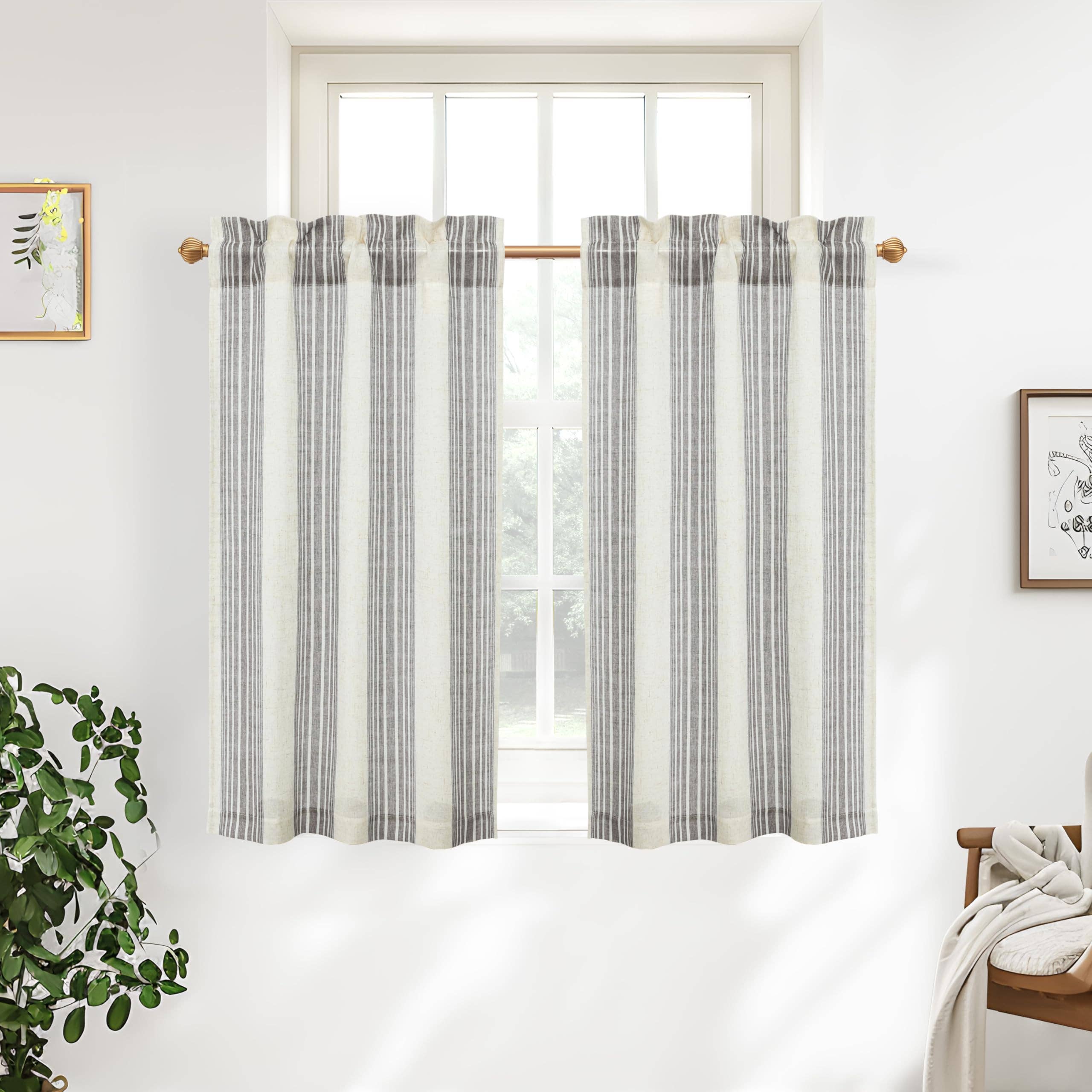 DriftAway - Wholesale Curtain - 2 Panels Linen Kitchen Tier Curtains Striped Cafe Curtains8