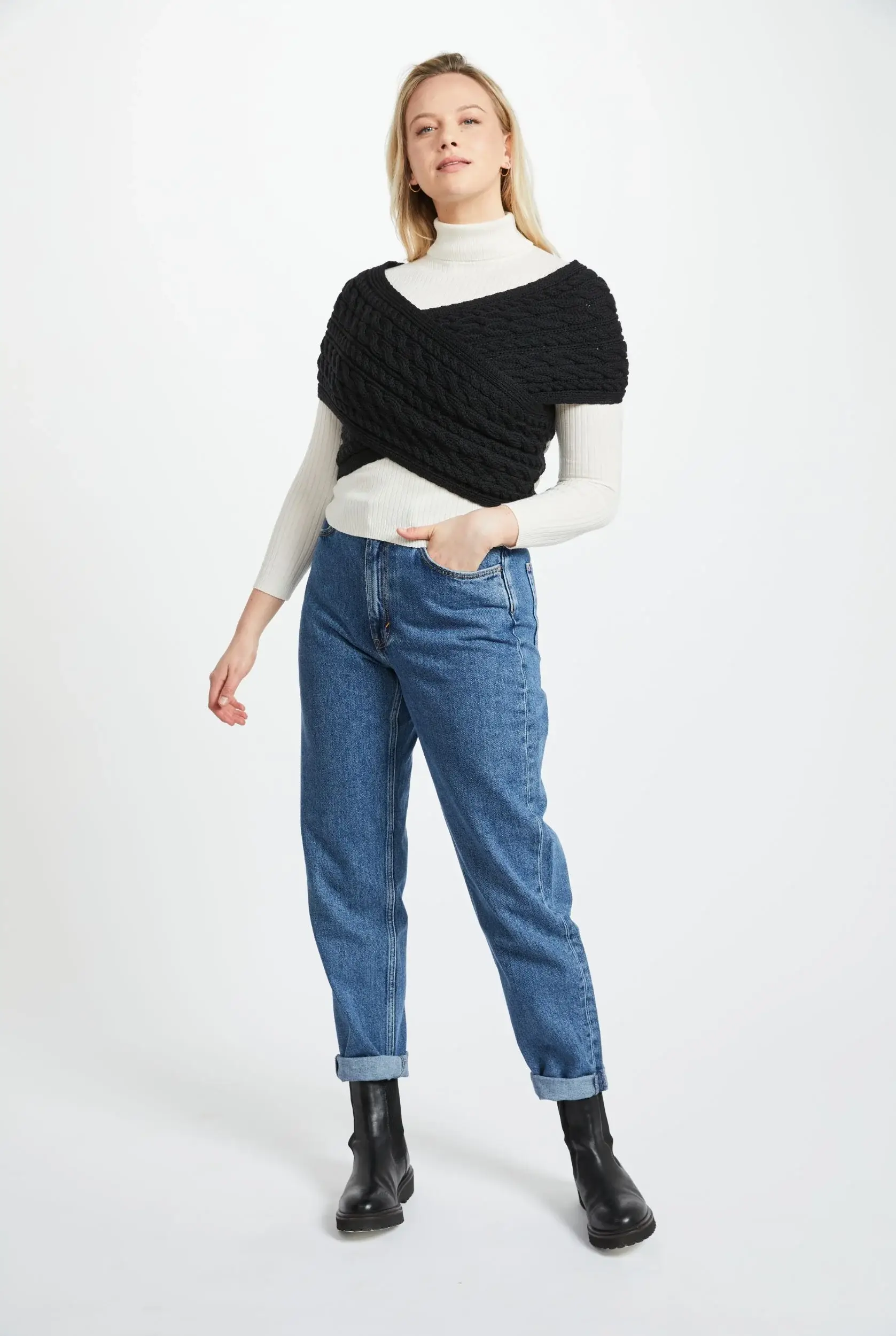 Aran Woollen Mills - Wholesale Wrap - Women's - Corrib Crossover Aran Wrap -  Black2