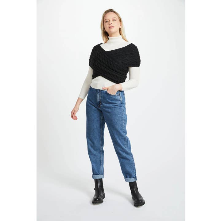 Aran Woollen Mills - Wholesale Wrap - Women's - Corrib Crossover Aran Wrap - Black2