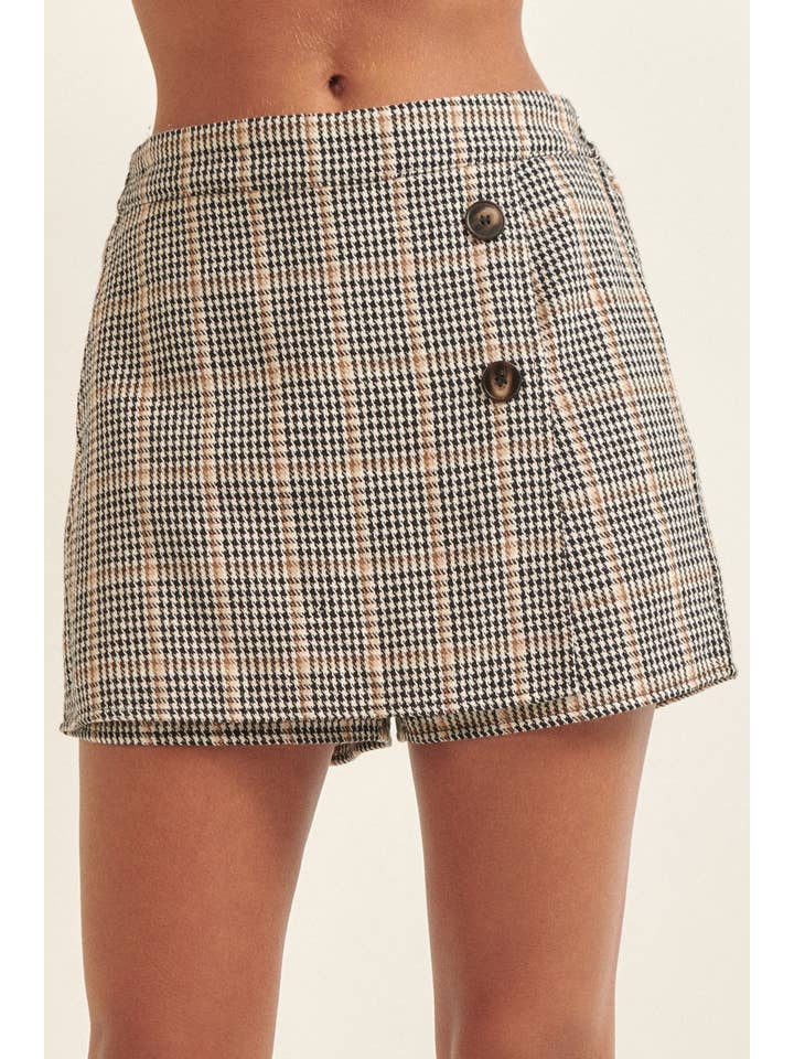 Promesa USA - Wholesale Skort - Women's - Houndstooth Wrap Decorative Button Skort