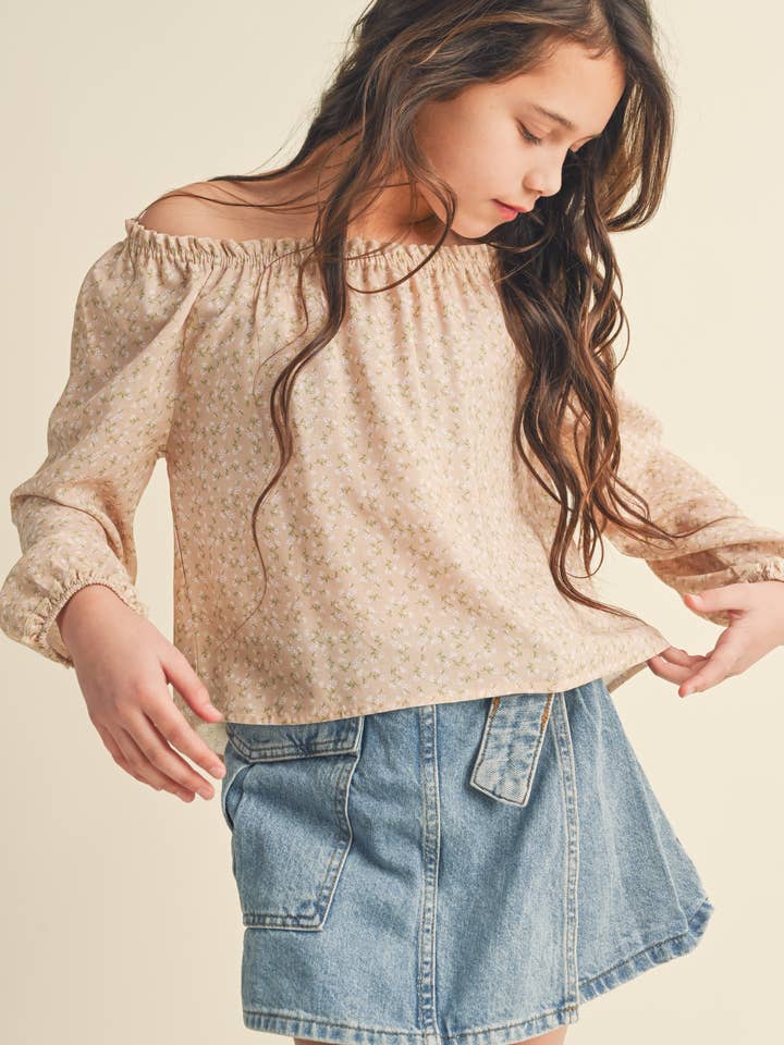 heart and arrow - Vente T-shirt – enfant - HAUT PAYSAN RAGLAN À ENCOLURE VOLANTÉE POUR ADOLESCENTS ET FILLES (7-14 ANS)