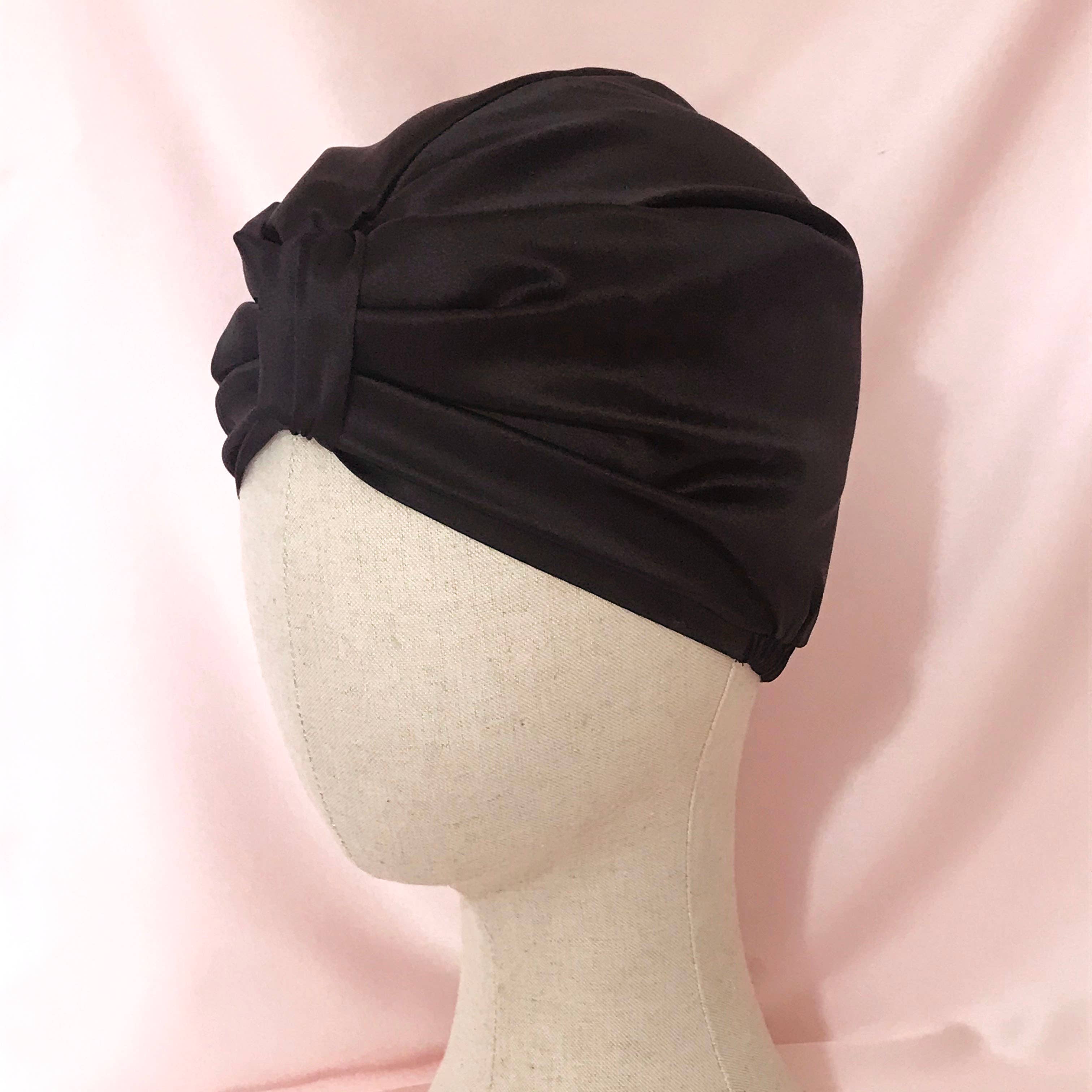 Mille Saisons - Wholesale Sleep Cap / Bonnet - Women's - Onyx Black Mulberry Silk Sleep Cap Fully Lined- UK Sewn2
