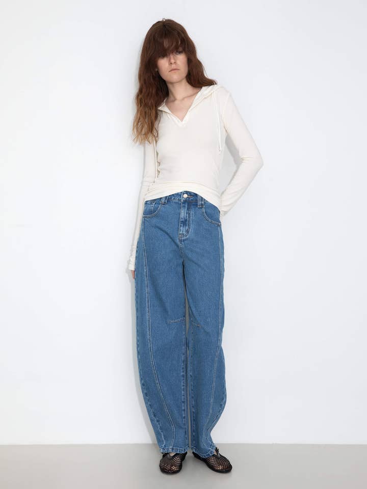 CUBIC - Wholesale Jeans - Women's - Panelled Loose-Fit Wide-Leg Tapered Jeans7
