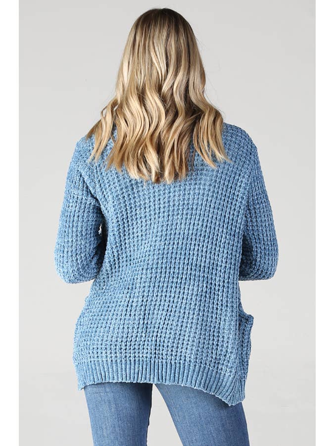 BLUE XHG15-ASIS CHENILLE CARDIGAN SWEATER WITH POCKETS for wholesale on Faire