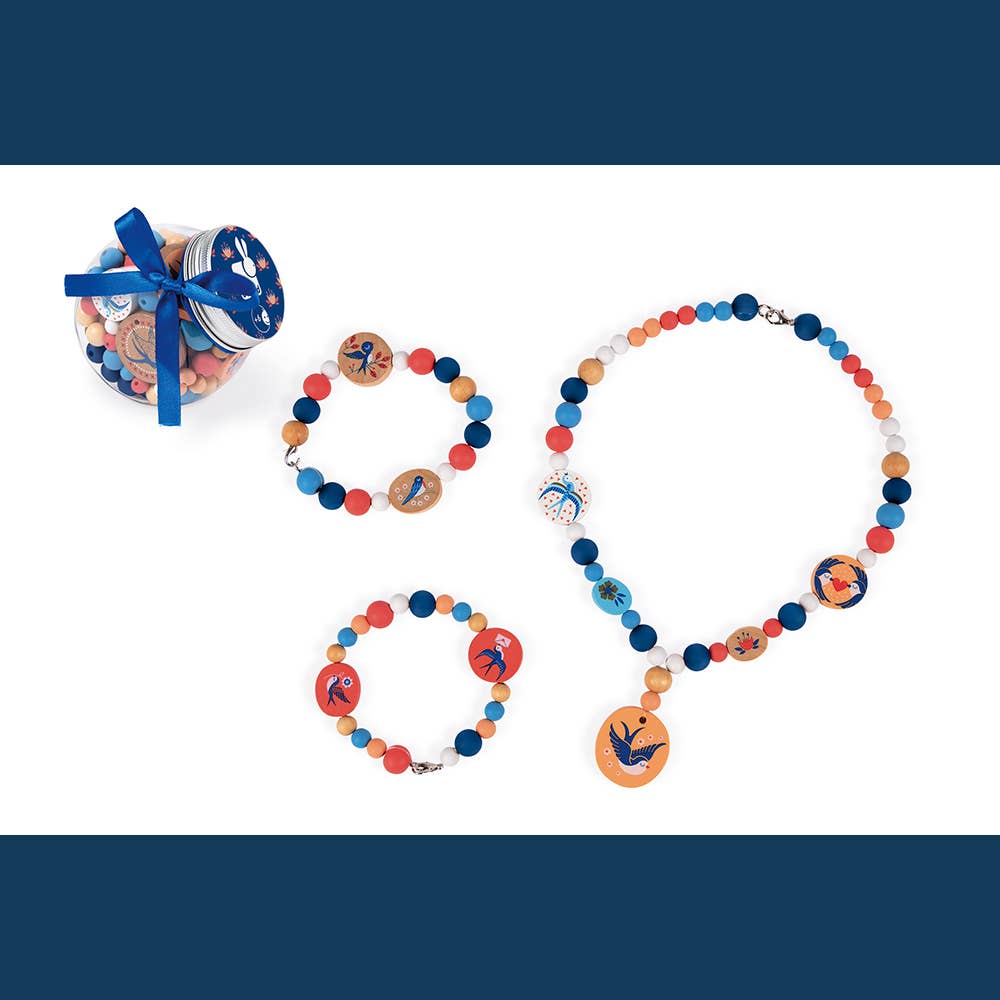 Janod - Vente Bracelet de perles – enfant - Birdy | Hirondelles - 220 perles | Artisanat | 6 ans et plus2