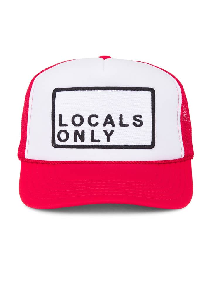 Locals Only Trucker Hat in Red Split for wholesale by Friday Feelin'