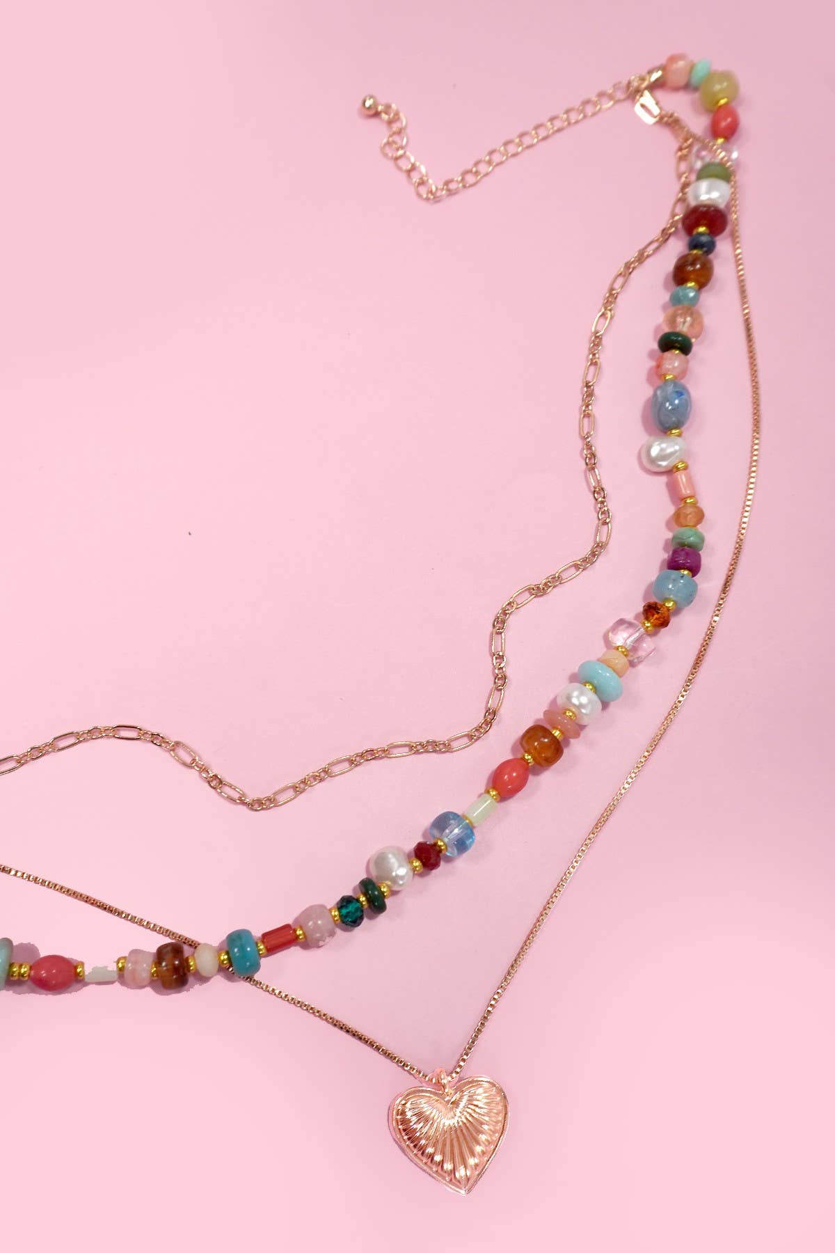 OR COLLIER À BRELOQUE CŒUR MULTICOUCHE AVEC PERLES | 80N1244 en vente sur Faire1