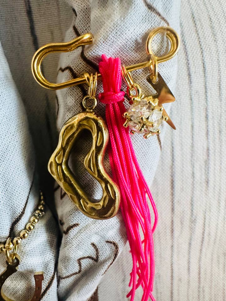 Pink & Gold Pin Bandana Charm/Hat Charm for wholesale by Boots Are My Roots