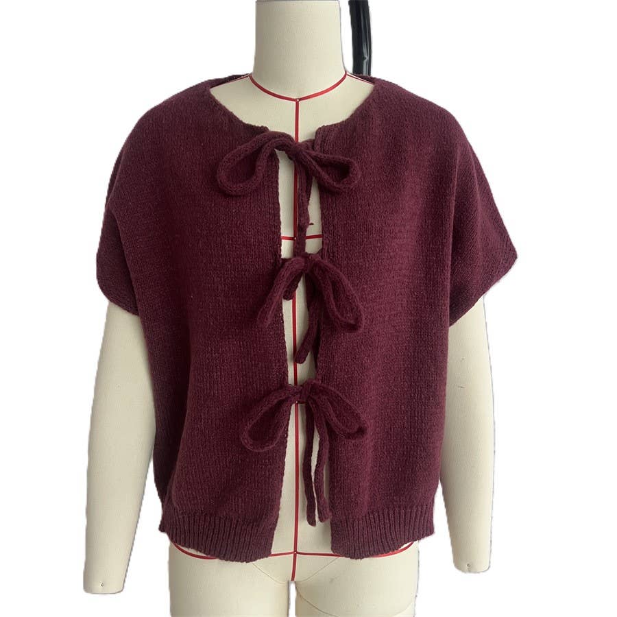 Wholesale Slouchy LaceUp Sleeveless Knitted Cardigan for your store