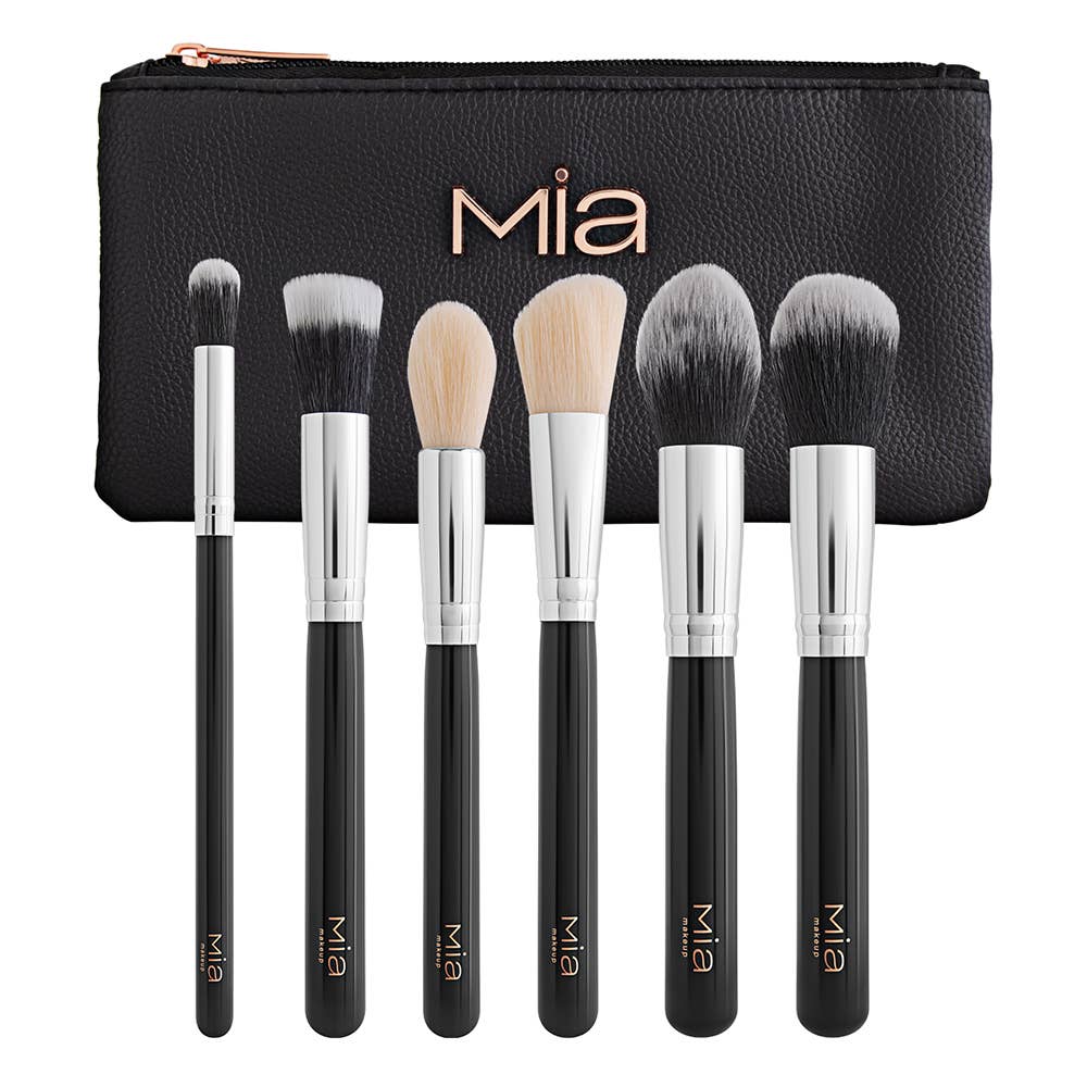 MIA COSMETICS SRL – wholesale Sminkborstset – Set med 6 viktiga makeupborstar för ansikte med elegant fodral0
