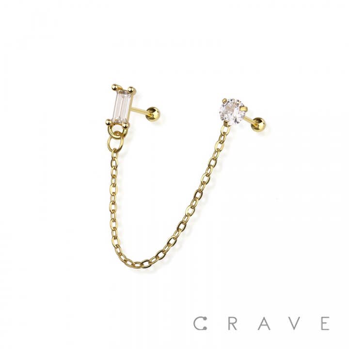 CRAVE - Wholesale Enkele oorbel - VIERKANTE CZ KETTINGSCHAKEL 316L KRAAKBEENHALTER VAN CHIRURGISCH STAAL