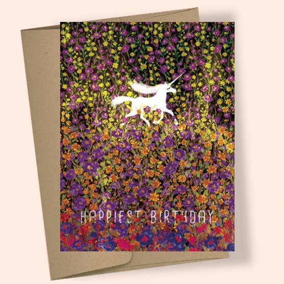 Studio Masha D'yans – postal de parabéns por atacado – CARTÃO DE SAUDAÇÃO AQUARELA DE ANIVERSÁRIO DE CAMPO DE UNICÓRNIO