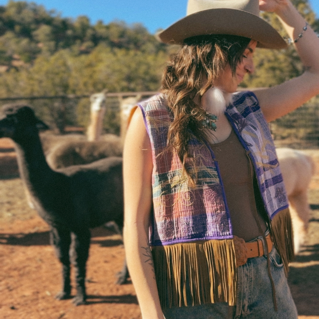 Wylder Trading Company - Wholesale Outerwear Vest - Women's - Boho Western Artisan Fringe Vests | Kantha Suzani Textile7