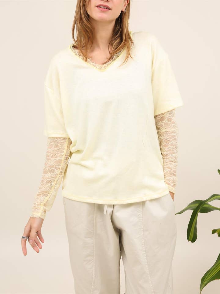 High V-neck lace - Lace sleeves Art 7647 for wholesale by Nota bene