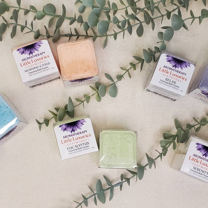 Aromatherapy Bath Bombs - 2 pack gift boxed for wholesale by Little Luxuries Soapworks