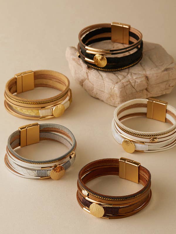 Vintage Layered PU Leather Bracelets DP25B597 for wholesale by Dipped Shop