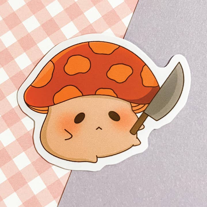 Stabby Mushroom Vinyl Sticker for wholesale by Kofuku Art Studio
