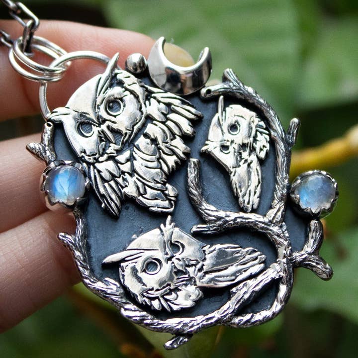 Ambra Jewels - Wholesale Individual charm/pendant - Night's Watch: Three Owls and Moonstone Pendant AP-70436
