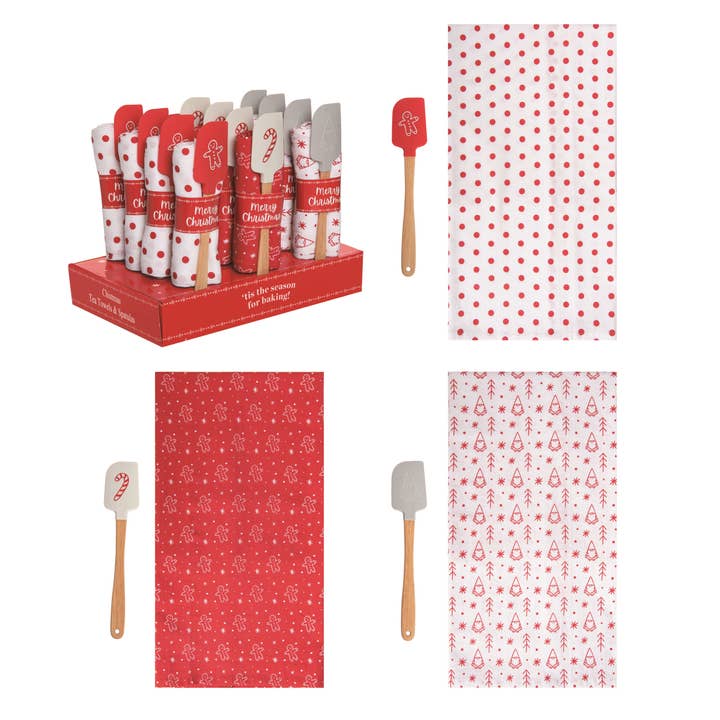 Festive Silicone Spatula & Cotton Towel Gift Set for wholesale by Transpac