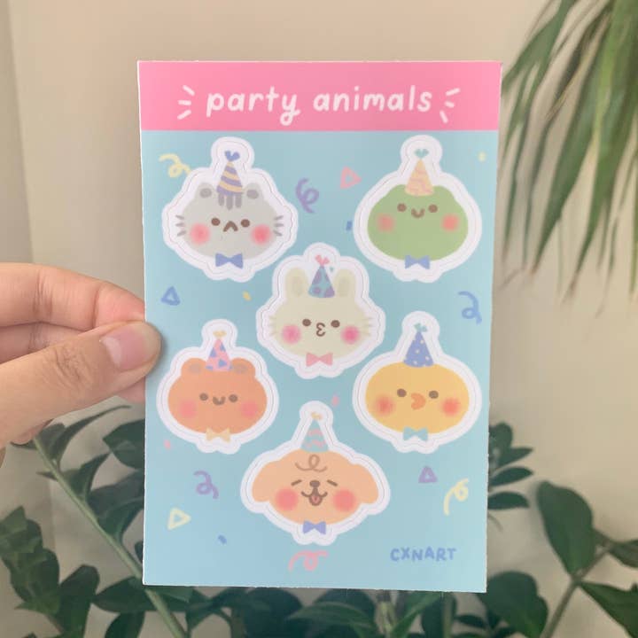 party animals waterproof sticker sheet - 4x6in for wholesale by cxnart