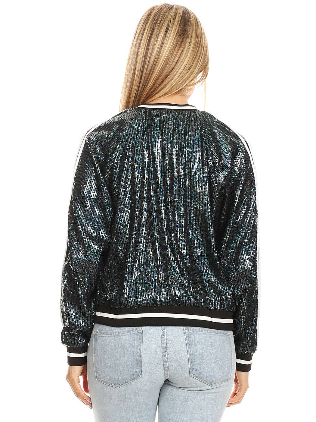 Anna Kaci Wholesale - Wholesale Varsity/Baseball Jacket - Women's - Striped Metallic Sequin Varsity Jacket112